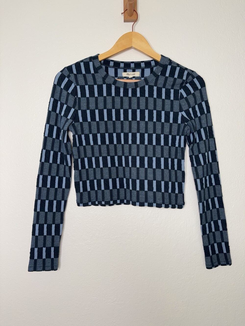 Madewell Fine Ribbed Supercrop Crewneck Long Sleeve Tee Tranquil Size Small